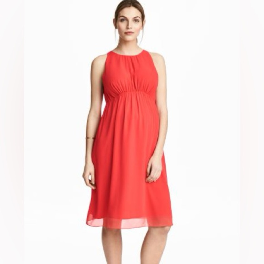 🪸H&M Maternity Bright Coral Chiffon Dress 🪸